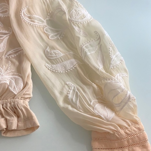 Anthropologie v neck embroidered shear sleeves elastic waist blouse size XS EUC - Picture 10 of 15